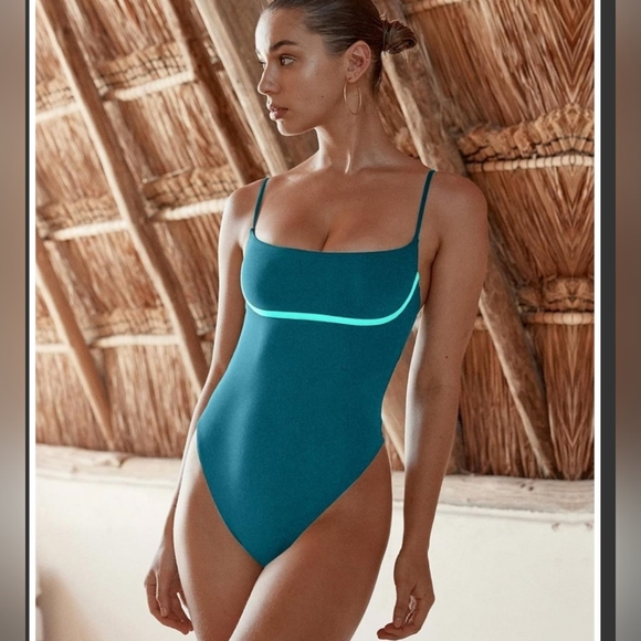 Jolefille Womens Teal One-Piece Swimsuit With Tummy Control And Push  Up Bra - Picture 2 of 3